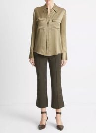 Silk Chest-Pocket Long-Sleeve Blouse at Vince